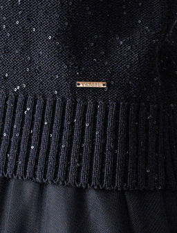 Джемпер с V вырезом и коротким рукавом из хлопковой пряжи с пайетками - Vilatte фото 4