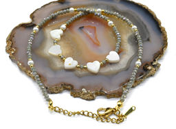 Чокер из циркона с подвесками "Сердце" цв.пыльно-серый, 40см