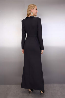 Siyah Duz Kemerli Dokuma Finike Maxi Abiye & Mezuniyet Elbisesi TPRAW26AE00003 - Trendyolmilla фото 4
