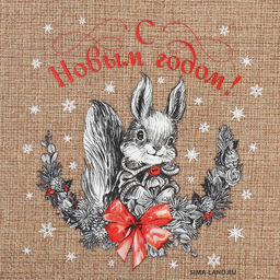 Цена за 5 шт. Мешочек новогодний подарочный с термонаклейкой Белочка, 16?24 см 1.5 см