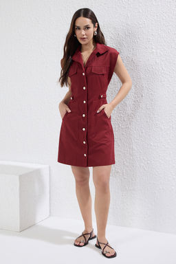 TRENDYOLMILLA Ekru Dugme Detayl? Gabardin Mini Dokuma Gomlek Elbise TWOSS22EL2970 фото 29