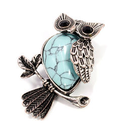 Брошь Сова с камнем Бирюза любовный оберег 3,5х4,5см