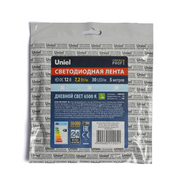 ULS-M22-5050-30LED/m-10mm-IP20-DC12V-7,2W/m-5M-6500K PROFI Гибкая светодиодная лента на самоклеящейся основе. Катушка 5м. в герметичной упаковке. Дневной свет (6500K). ТМ Uniel.