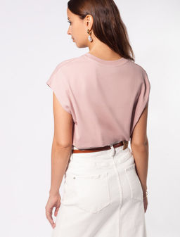 Футболка из премиального хлопка со спущенным плечом - Vilatte фото 4