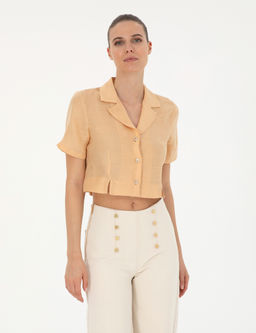 Bej Keten Kar___ml_ Slim Fit Crop G_mlek