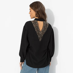 Рубашка с ажурной спинкой и сборками, Невозможно оторваться (черная) - Charutti фото 5