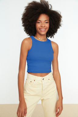 TRENDYOLMILLA Beyaz Fitted/Vucuda Oturan Crop Halter Yaka Fitilli Esnek Orme Atlet TWOSS21AL0050  фото 41