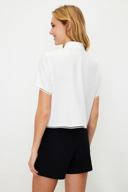 TRENDYOLMILLA Ekru K?sa Kollu Crop Dantelli Cupra Kumas Dokuma Gomlek TWOSS24GO00031 фото 6