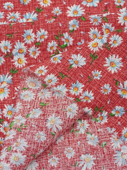 Бязь Ромашки на красном, ш.1.5м, хлопок-100%, 120гр/м.кв - Купава фото 3