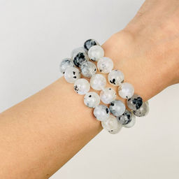 Бусины для украшений из Лунного камня с вкл. Турмалина (36 бусин) 38 см