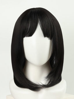 Парик искусственный, с чёлкой, имитация кожи, 30 см, 160 г, чёрный(#SHT3)