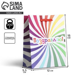 Цена за 2 шт. Пакет подарочный ламинированный, упаковка, «Поздравляю», S 12 х 15 х 5.5 см