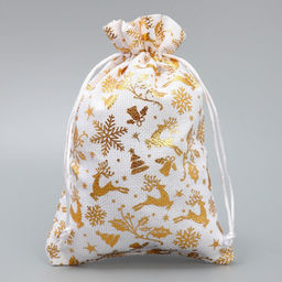 Цена за 5 шт. Мешочек подарочный холща Новогодние олени, тиснение, 16 24 см +/- 1.5 см