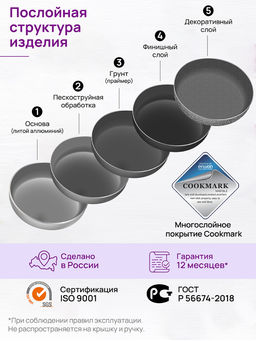 Казан 3 л ГАРМОНИЯ ВКУСА Серый мрамор С КРЫШКОЙ ф20, 28*21,5*18,5 см - Elan gallery фото 18