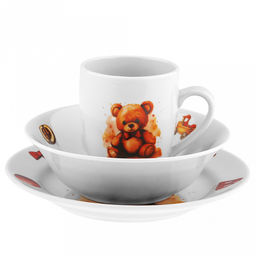 Набор посуды фарфоровый "Мишутка" 3 предмета: тарелка мелкая д175мм гладкий край, салатник д360мм, кружка 210мл, форма "Глория", подарочная упаковка (Россия)