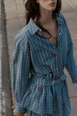 SHORT CHECKED DRESS WITH BELT AND RUFFLES - Zara фото 3
