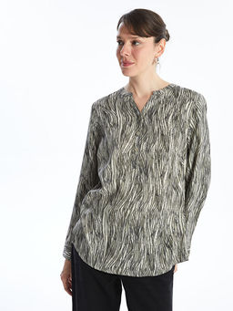 Ka??k Yaka Desenli Uzun Kollu Kad?n Bluz