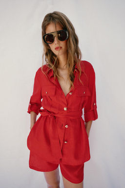 CHAQUETA SAFARI CON LINO CINTUR?N / Rojo - Zara фото 2