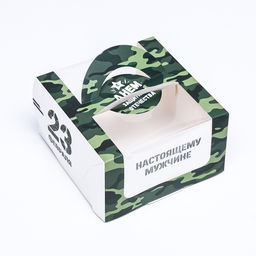 Коробка под бенто-торт с окном Настоящему мужчине, 23 февраля, 14 х 14 х 8 см - UPAK LAND фото 2