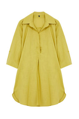 Yag Yesili Dokuma %100 Pamuk Mini Plaj Elbisesi TBESS21EL3979