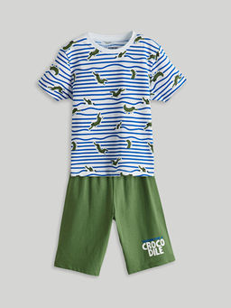 Dinozor Bask?l? Erkek ?ocuk ?ortlu Pijama Tak?m?