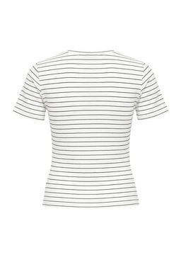 Ekru Cizgili Fitted/Vucuda Oturan K?sa Kollu Buzgulu Yumusak Orme Bluz TWOSS26BZ00109