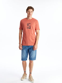 Bisiklet Yaka K?sa Kollu Bask?l? Penye Erkek Ti??rt