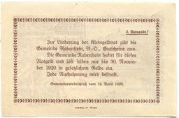 Банкнота 50 геллеров 1920 года Австрия  Рабенштайн (нотгельд)