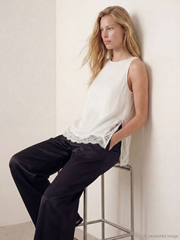 Bisiklet Yaka Dantel Detayl? Saten Bluz