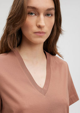 Pamuklu Merserize V Yaka Kahverengi Basic Tisort - Mavi фото 5