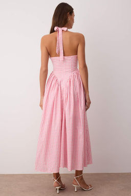 Pembe Potikare Desenli Belden Ac?lan Dokuma Maxi Elbise TWOSS25EL00874 - Trendyolmilla фото 8