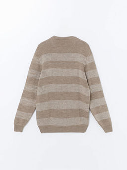 Bisiklet Yaka Uzun Kollu ?izgili Erkek Triko Kazak