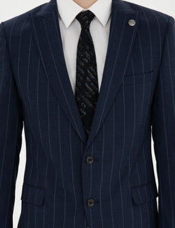 Lacivert Ex. Slim Fit _izgili Y_n Tak_m Elbise