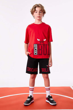 Футболка большого размера с круглым вырезом и короткими рукавами NBA Chicago Bulls для мальчиков - Defacto фото 2