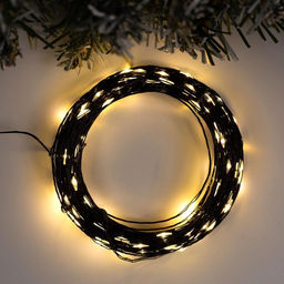 Гирлянда Нить 20 м роса, IP20, чёрная нить, 200 LED, свечение тёплое белое, 12 В