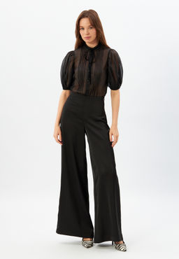 Блузка из органзы с бархатной завязкой и защипами OD-951-3 черный - Tantino фото 3