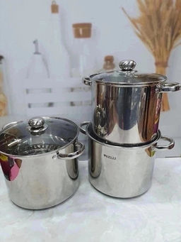 Набор посуды нерж. "Kelli" 6 пр со стекл. крышками (7,5л/9,5л/12л) арт. KL-4104