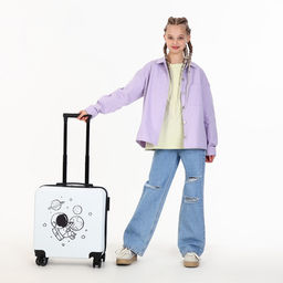 Чемодан детский на колёсах 39 л (S), на молнии, с кодовым замком, 4 колеса, белый