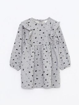 Bisiklet Yaka Uzun Kollu Bask?l? K?z Bebek Elbise