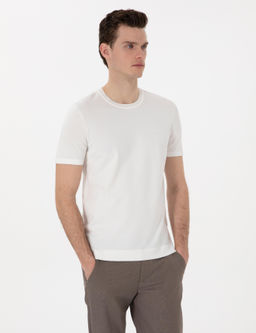 Ekru Slim Fit Bisiklet Yaka Triko Ti__rt