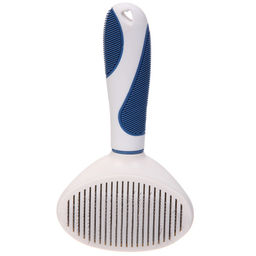 Расческа - пуходёрка для животных "ЛАПУСИКИ", коллекция БРО, прорезиненная ручка, цвет белый/голубой, 11.5*21.5см (блистер)