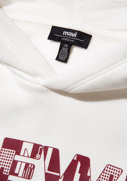 New York Bask?l? Kapusonlu Beyaz Sweatshirt - Mavi фото 4