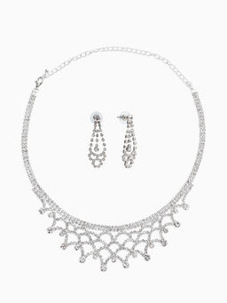 Набор 2 пред-а: серьги, колье со стразами "Лёд" паутина, d=13,5см, цвет белый в серебре