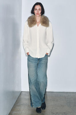 POPLIN SHIRT WITH FAUX FUR COLLAR ZW COLLECTION