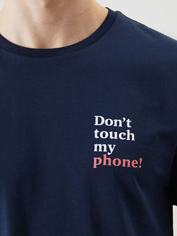 Bisiklet Yaka Bask?l? Penye Erkek Ti??rt