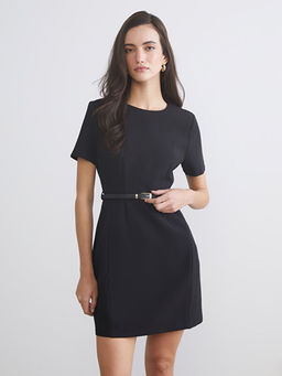 Bisiklet Yaka Belden Oturtmal? Kemerli Elbise