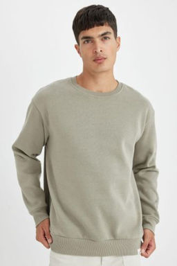 Oversize Genis Kal?p Bisiklet Yaka Kal?n Basic Duz Sweatshirt