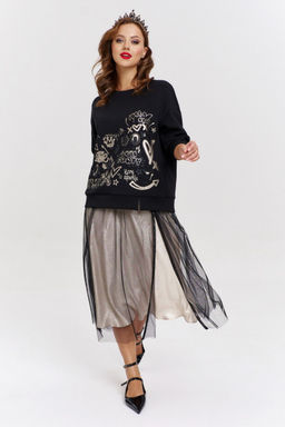 Бежевый расширенный мидиюбка из шелка и сетки с разрезом AVE RARA 3017 шампанское  фото 4