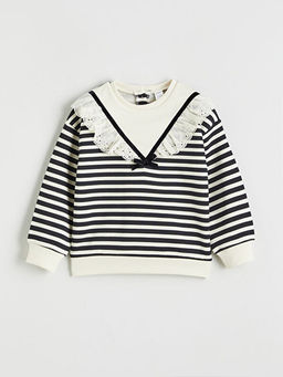 Bebe Yaka ?izgili K?z ?ocuk Sweatshirt ve Tayt