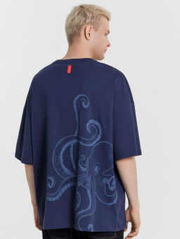 Футболка мужская оверсайз синяя с принтом